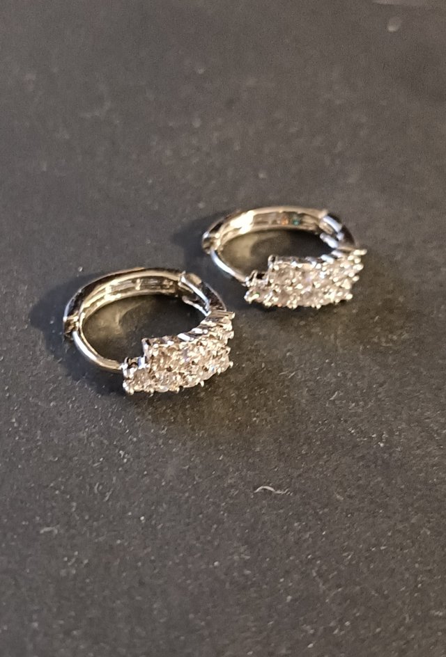 Pendientes Aro Doble Brillantes Plateados