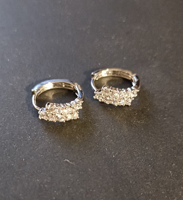 Pendientes Aro Doble Brillantes Plateados