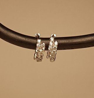 Pendientes Aro Doble Brillantes Plateados