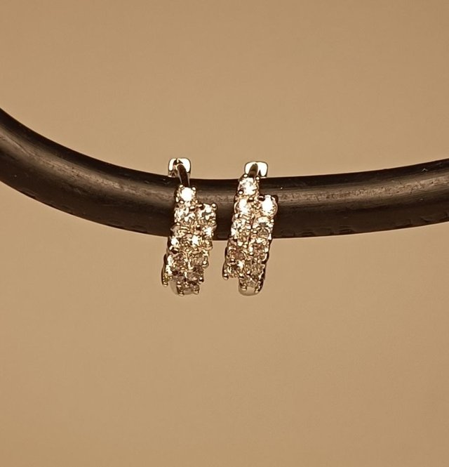 Pendientes Aro Doble Brillantes Plateados