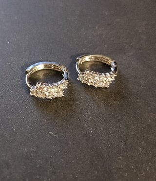 Pendientes Aro Doble Brillantes Plateados