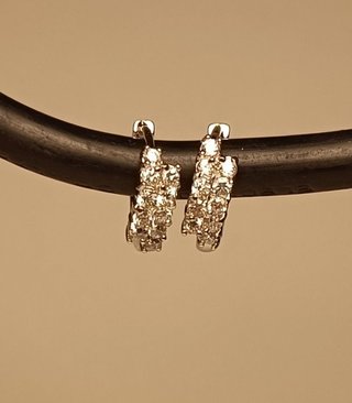 Pendientes Aro Doble Brillantes Plateados