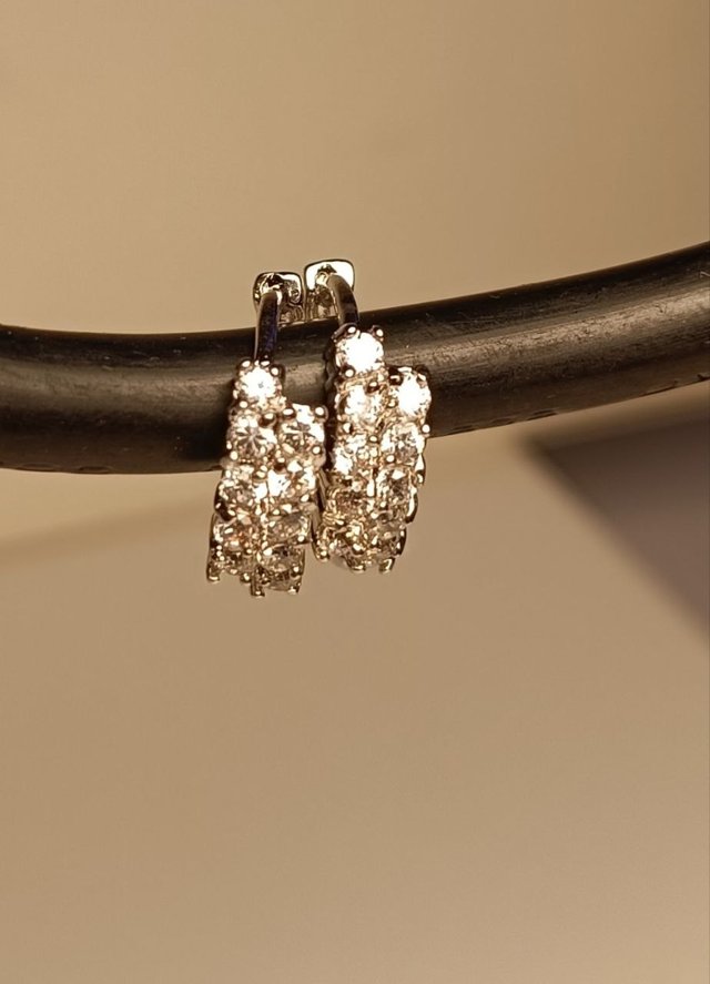 Pendientes Aro Doble Brillantes Plateados