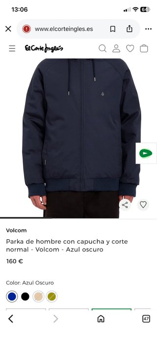 Chaqueta Abrigo Volcom Talla M Azul oscuro