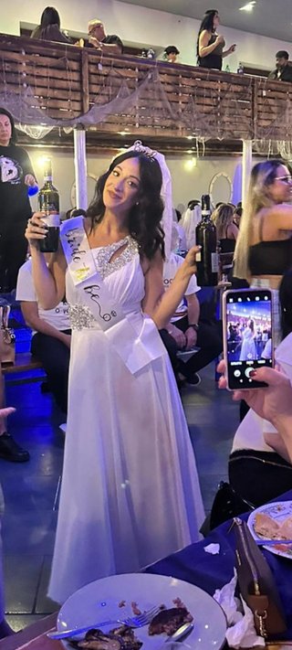 Abito lungo elegante Emmebi bianco argento M