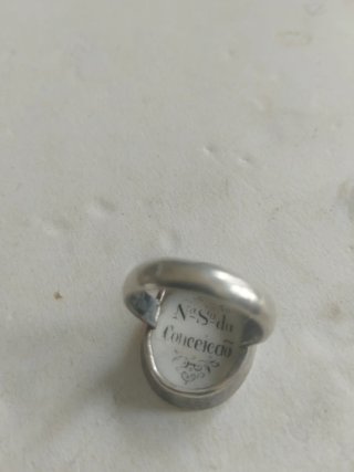 Anillo de plata con imagen en esmalte ,años 60