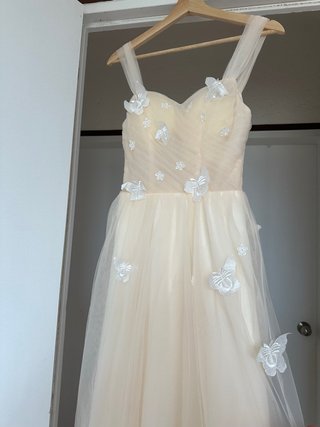 Vestido largo fiesta beige mariposas