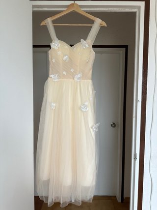 Vestido largo fiesta beige mariposas