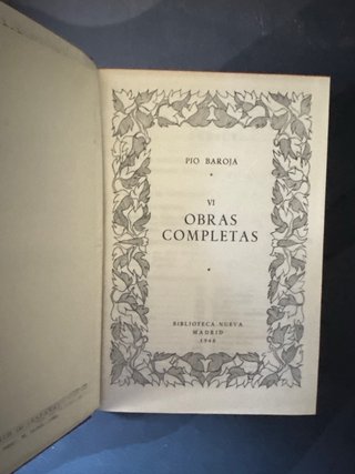 Obras Completas Pio Baroja 8 Tomo Biblioteca Nueva