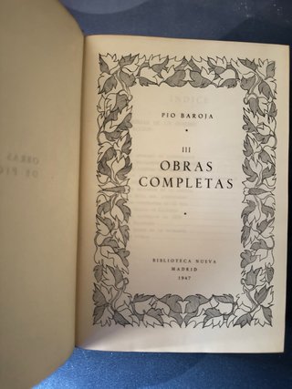 Obras Completas Pio Baroja 8 Tomo Biblioteca Nueva