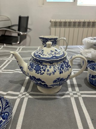 Juego té vintage azul y blanco