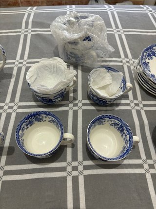 Juego té vintage azul y blanco