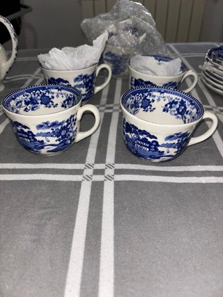 Juego té vintage azul y blanco