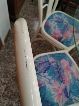 Conjunto de Mesa y 6 Sillas de Ratán Blanco con