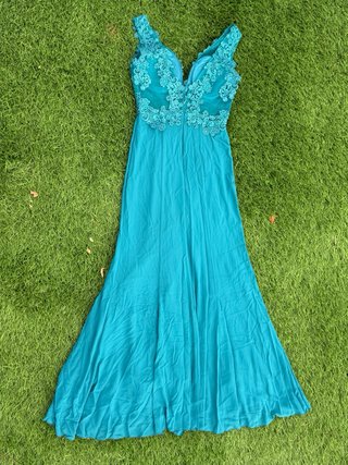 Vestido largo fiesta azul turquesa encaje