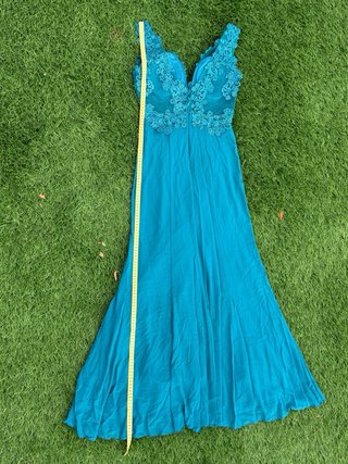 Vestido largo fiesta azul turquesa encaje