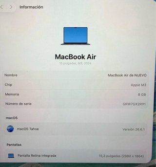 MacBook Air 15” M3 8Gb Ram color medianoche