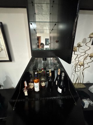 Mueble Bar Chimenea Madera Lacado Negro
