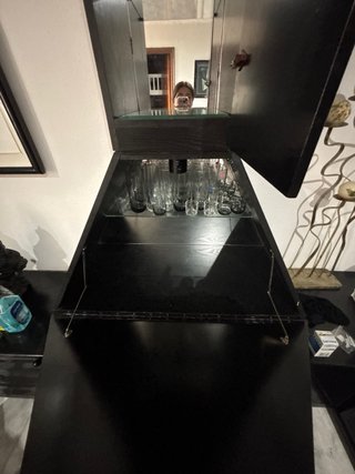 Mueble Bar Chimenea Madera Lacado Negro