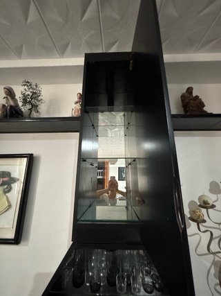 Mueble Bar Chimenea Madera Lacado Negro