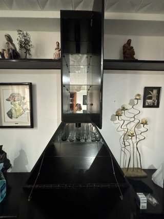 Mueble Bar Chimenea Madera Lacado Negro