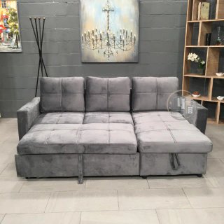 Sofá Cama Chaise Longue Gris Terciopelo