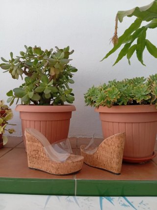 Sandalias de cuña transparentes y corcho