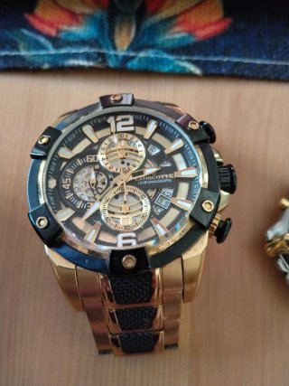 Reloj Lanscotte Cronógrafo Negro y Dorado