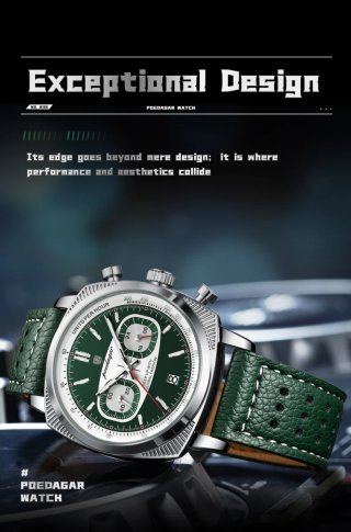 Reloj Poedagar Cronógrafo Verde y Plateado