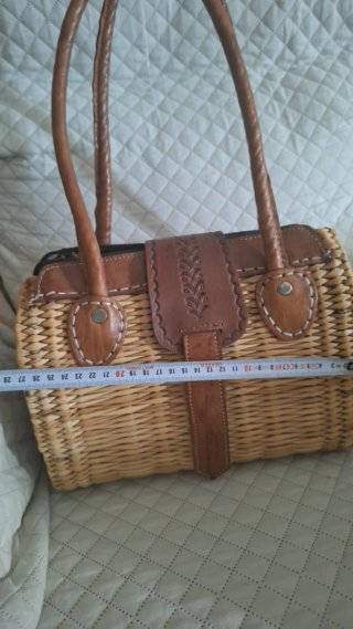 Bolso artesanal mimbre y piel