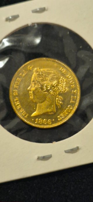 Moneda Isabel II 1866 Oro 24k