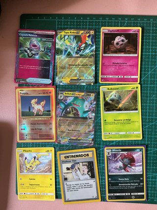 Cartas Pokémon: Tapu Koko GX, Jigglypuff, Pikachu