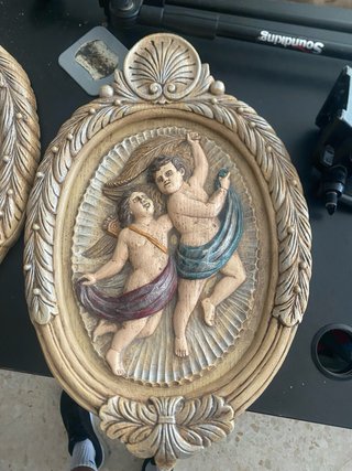 Cuadro relieve madera ángeles dorado