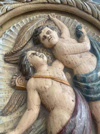 Cuadro relieve madera ángeles dorado