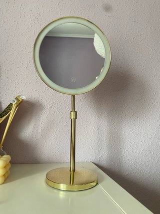 Espejo Maquillaje LED Táctil Sobremesa Dorado