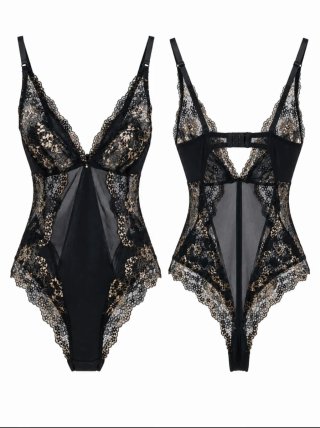 Body de encaje negro y dorado
