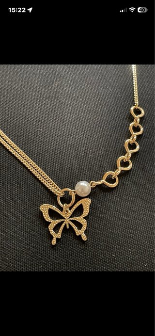 Gargantilla oro laminado 14k mariposa perla