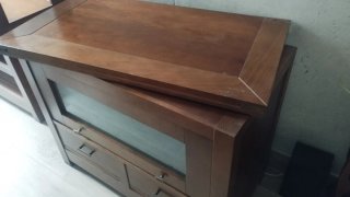 Juego de mesa tv y mesa baja madera  tapa cristal