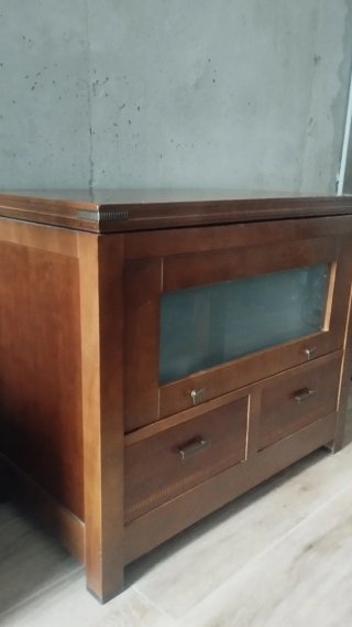 Juego de mesa tv y mesa baja madera  tapa cristal