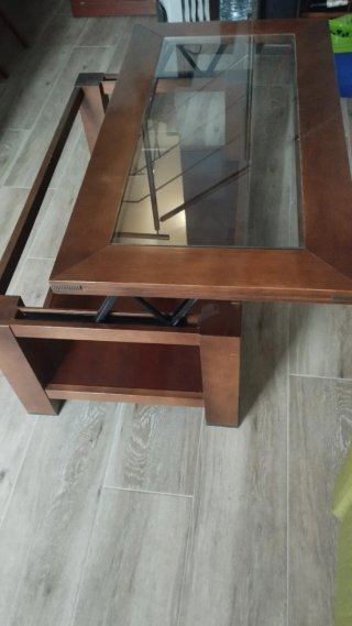 Juego de mesa tv y mesa baja madera  tapa cristal