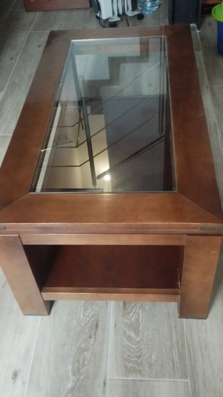 Juego de mesa tv y mesa baja madera  tapa cristal