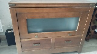 Juego de mesa tv y mesa baja madera  tapa cristal