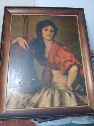 Cuadro antiguo mujer con guitarra