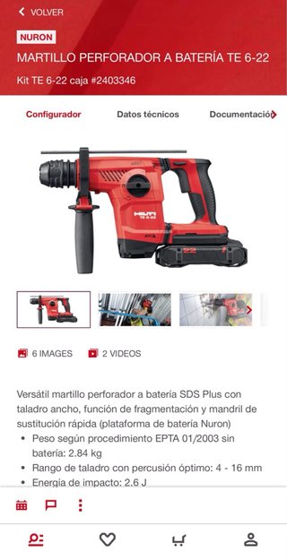 HILTI TE 6-22 Taladro/Martillo Perforador Kit