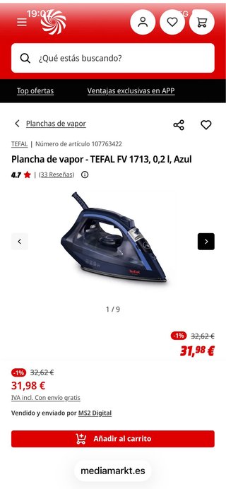 Plancha de vapor Tefal Virtuo 2000W