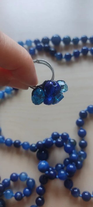 Collar y Anillo Flor Azul