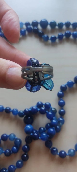 Collar y Anillo Flor Azul