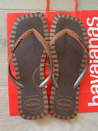 Havaianas Slim Square Glitter Castanho Dourado