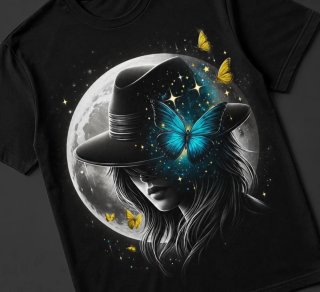 Camiseta Negra con Mariposa y Luna