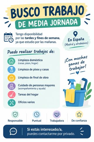 Busco trabajos de  limpieza doméstica